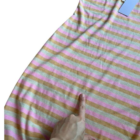 Good Luck Girl Pink Striped Knit Midi Bodycon Tank Dress L - Picture 3 of 4